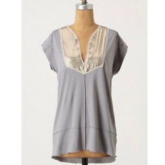 NWOT Anthropologie Tiny M sequin embellished luminescent tee glimmer top - Picture 1 of 10